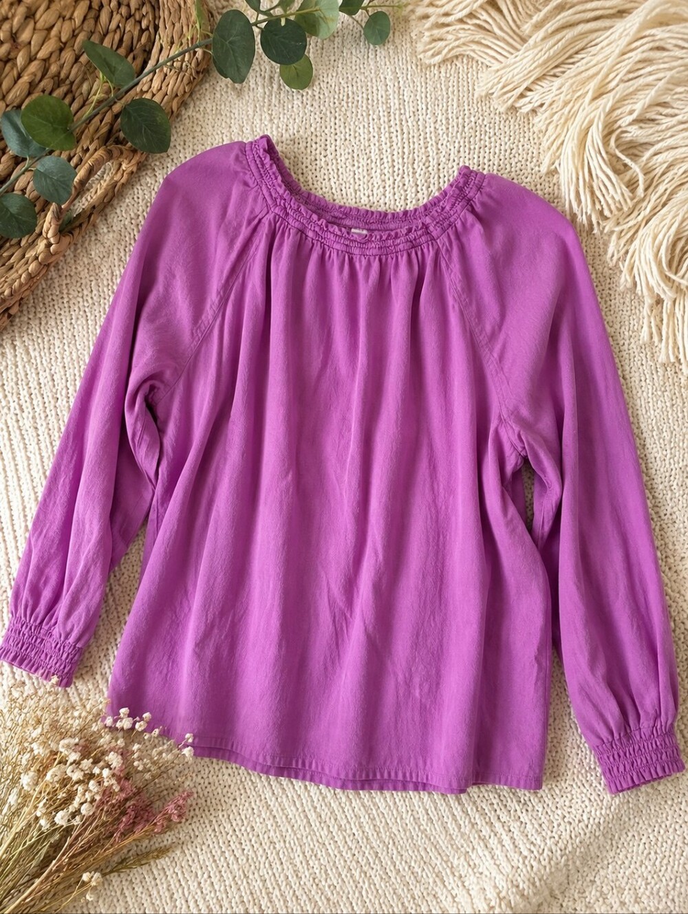 Old Navy Pink 100% Cotton Peasant Blouse Small Boho Long Sleeve